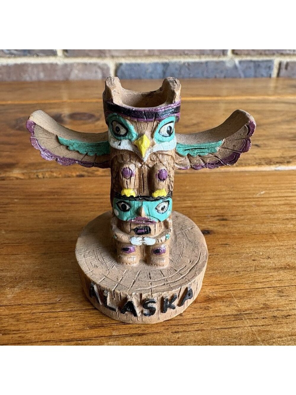 Vintage Alaska Totem Souvenir Toothpick Holder 2.5 Inches Tall Resin